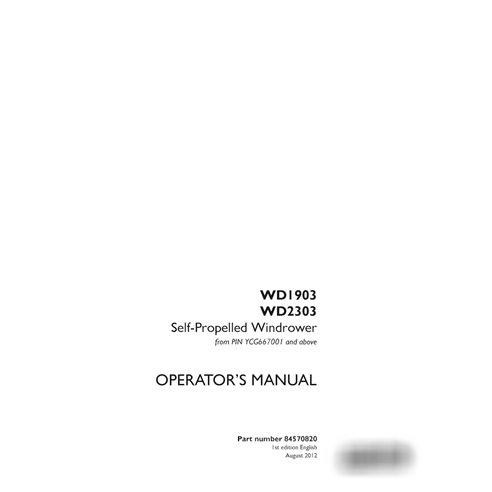 Manual del operador de la segadora hileradora Case WD1903, WD2303 PIN YCG667001 (PDF) (84570820)