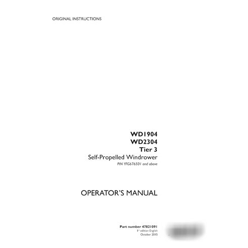 Case WD1904, WD2304 PIN YFG676501- windrower pdf operator's manual  (47821091)
