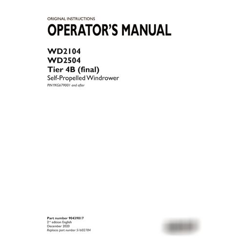 Manual do operador da enfardadeira Case WD2104, WD2504 PIN YKG679001 em PDF (90439817)