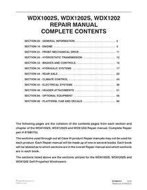 Manual de servicio en PDF de las segadoras hileradoras Case WDX1002S, WDX1202S y WDX1202 (87580753)