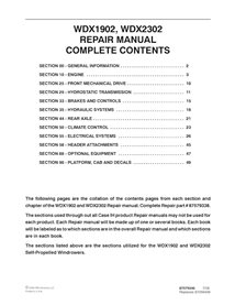 Manual de servicio en PDF de las segadoras hileradoras Case WDX902 y WD2302 (87579338)
