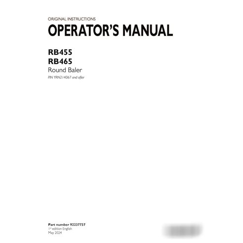 Case RB455, RB465 PIN YRN214067 and after baler pdf operator's manual  (92237737)