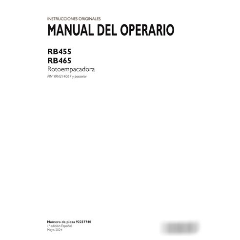 Case RB455, RB465 PIN YRN214067 and after baler pdf operator's manual ES (92237740)