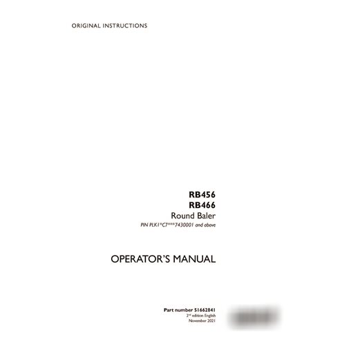 Manuel d'utilisation de la presse à balles Case RB456, RB466 PIN 7430001 (51662841)