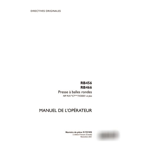 Manual del operador de la empacadora Case RB456, RB466 PIN 7430001 (PDF) (91757495)