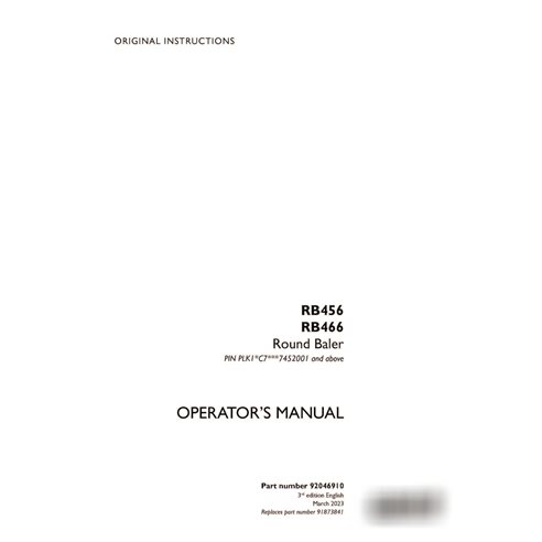 Case RB456, RB466 PIN 7452001- baler pdf operator's manual  (92046910)