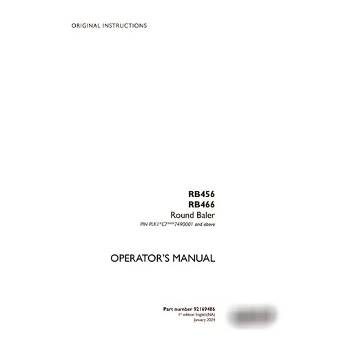 Manuel d'utilisation de la presse à balles Case RB456, RB466 PIN 7490001 (92169486)