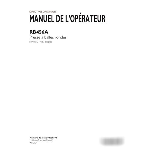 Case RB456A PIN YRN214067- baler pdf operator's manual FR (92236593)
