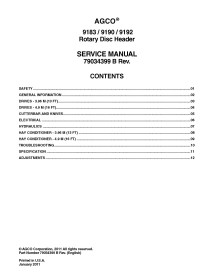 Manual de serviço em PDF do cabeçote de disco rotativo Massey Ferguson 9183, 9190, 9192 - Massey Ferguson manuais - MF-79034399B