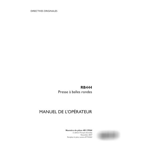 Manual do operador da enfardadeira Case RB444 em PDF FR (48119564)