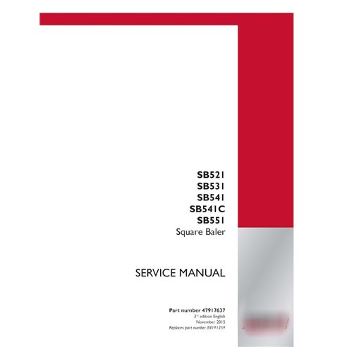 Manual de serviço em PDF da enfardadeira Case SB521, SB531, SB541, SB541C, SB551 (47917637)