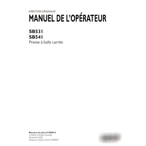 Case SB531, SB541 baler pdf operator's manual FR (91898915)