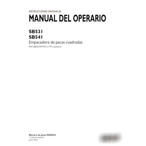 Manual do operador da enfardadeira Case SB531, SB541 PIN xPN312197 em PDF ES (92050324)