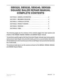 Manual de servicio en formato PDF de las empacadoras Case SBX520, SBX530, SBX540 y SBX550 (86627615)