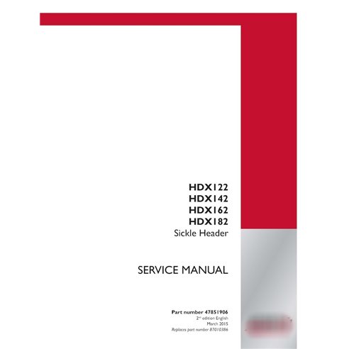Manual de serviço em PDF para cabeçotes de corte Case HDX122, HDX142, HDX162 e HDX182 (47851906)