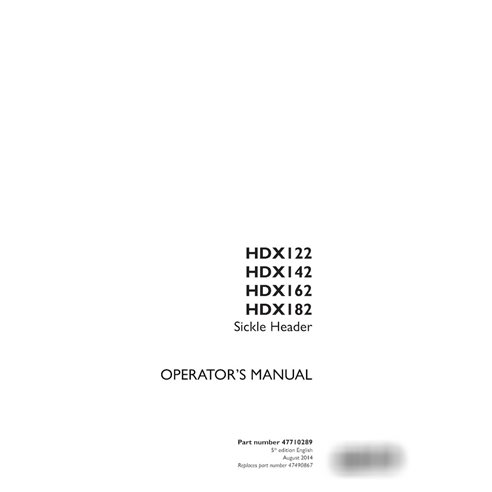 Case HDX122, HDX142, HDX162, HDX182 Sickle header pdf operator's manual  (47710289)