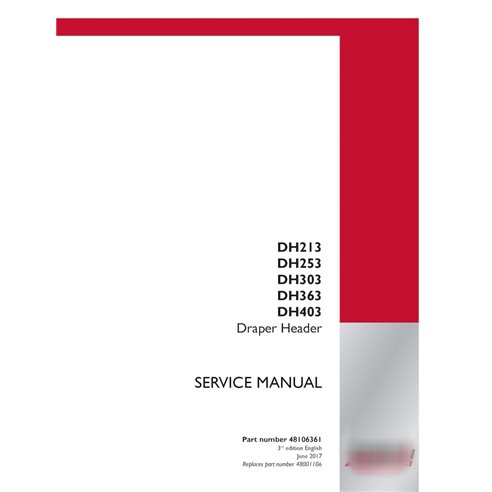 Case DH213, DH253, DH303, DH363, DH403 draper header pdf service manual  (48106361)