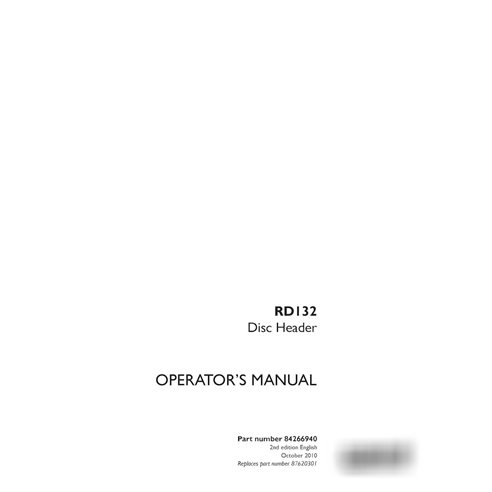 Manual do operador do cabeçalho de disco Case RD132 em PDF (84266940)