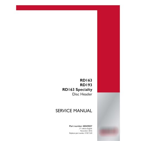 Case RD163, RD193, RD163 Special disc header pdf service manual  (48049007)
