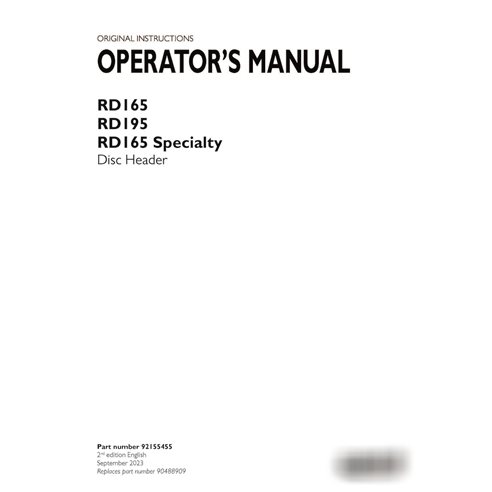 Manuel d'utilisation PDF de l'en-tête de disque spécialisé Case RD165, RD195, RD165 (92155455)