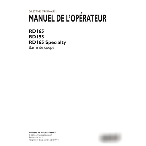 Manuel d'utilisation PDF de l'en-tête de disque spécialisé Case RD165, RD195, RD165 FR (92155464)