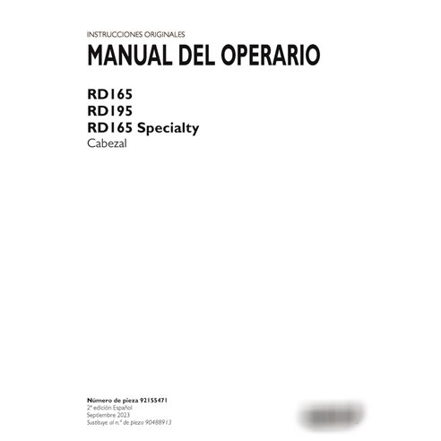 Manual do operador do cabeçalho de disco especial Case RD165, RD195, RD165 em PDF ES (92155471)