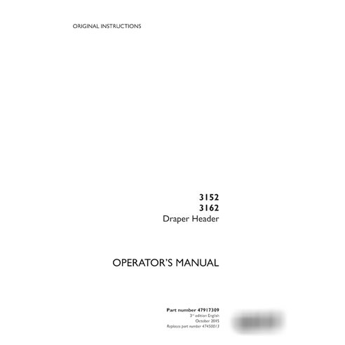 Case 3152, 3162 draper header pdf operator's manual  (47917309)