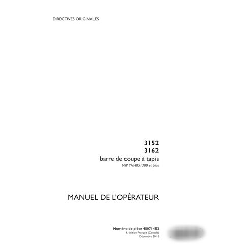 Boîtier 3152, 3162 PIN YHH051300 - Manuel d'utilisation PDF de l'en-tête Draper FR (48071452)