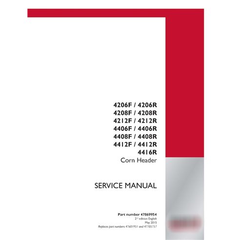 Manual de serviço em PDF para cabeçote de milho Case 4206, 4208, 4208, 4212, 4406, 4408, 4412, 4416 F/R (47869954)