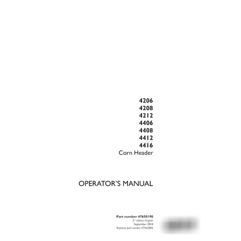 Manual del operador de cabezales de maíz Case 4206, 4208, 4212, 4406, 4408, 4412 y 4416 (PDF, 47650190)