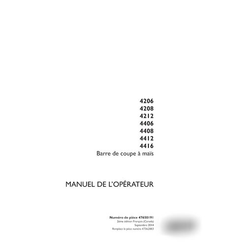 Case 4206, 4208, 4212, 4406, 4408, 4412, 4416 corn header pdf operator's manual FR (47650191)