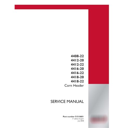 Manual de servicio en PDF de cabezales de maíz Case 4408-22, 4412-20, 4412-22, 4416-20, 4416-22, 4418-20, 4418-22 (51510601)