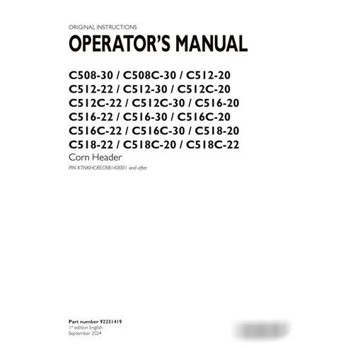 Manual do operador da plataforma de milho Case C508 - C518C em PDF (92231419)