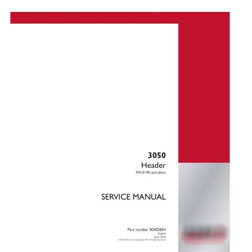 Manuel de service PDF de l'en-tête Case 3050 PIN 8190 (90402854)
