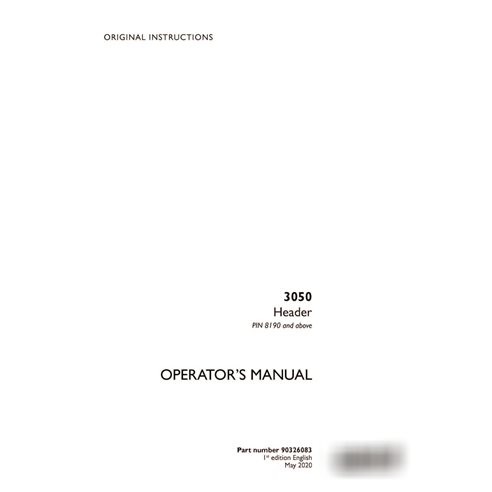 Case 3050 PIN 8190- header pdf operator's manual  (90326083)