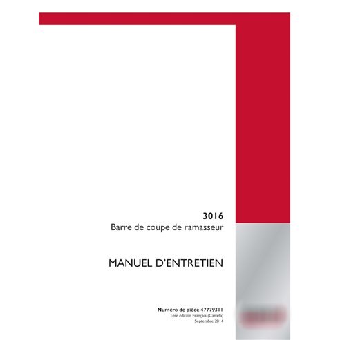 Manual de servicio del cabezal de recogida Case 3016 (PDF, FR) (47779311)