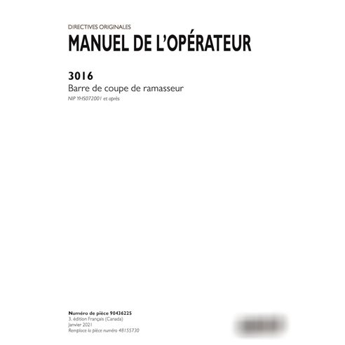 Manual do operador do cabeçalho de captação Case 3016 PIN YHS072001 - PDF FR (90436225)