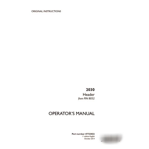 Manual do operador do cabeçalho Case 2030 PIN 8052 em PDF (47733022)