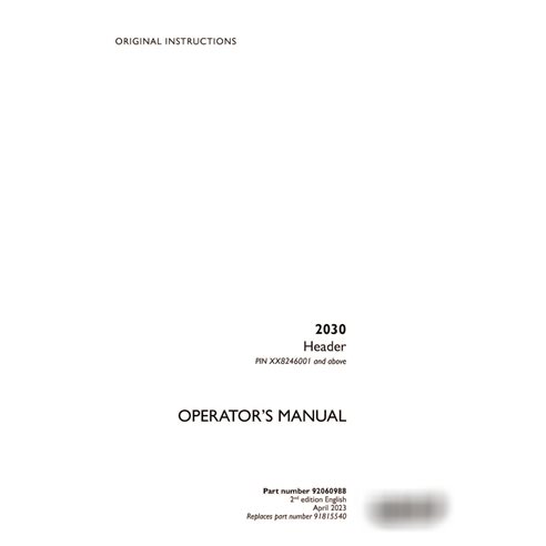 Manual do operador do cabeçalho em PDF do Case 2030 PIN x8246001 (92060988)