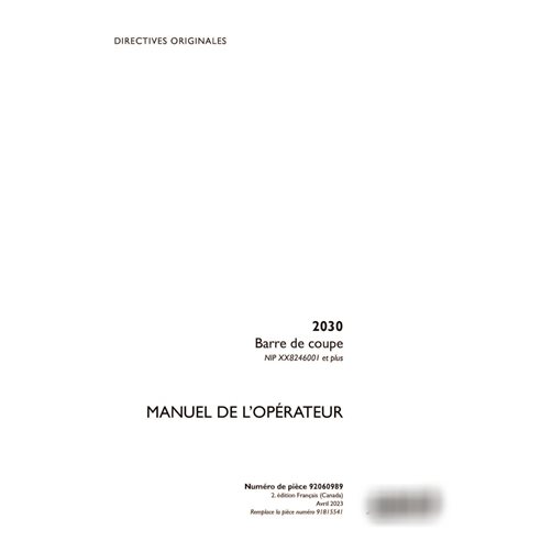 Case 2030 PIN x8246001- cabeçalho pdf manual do operador FR (92060989)