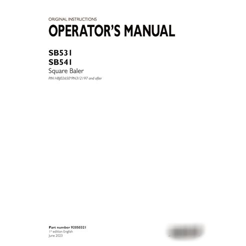 Case SB531, SB541 PIN xPN312197- baler pdf operator's manual  (92050321)