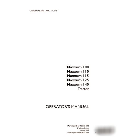 Manual do operador do trator Case Maxxum 100, 110, 115, 125, 140 em PDF (47775480)