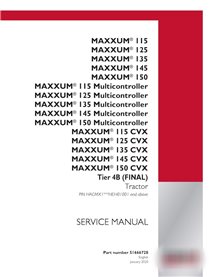 Manuel d'entretien PDF pour tracteur Case MAXXUM 115, 125, 135, 145, 150 (CVT, Multicontroller) Tier 4B PIN xHEH01001 (51666728)