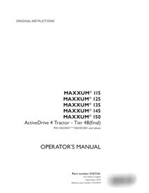 Case Maxxum 115, 125, 135, 145, 150 ActiveDrive 4, Tier 4B PIN xHEH01001- tractor pdf operator's manual  (51673161)