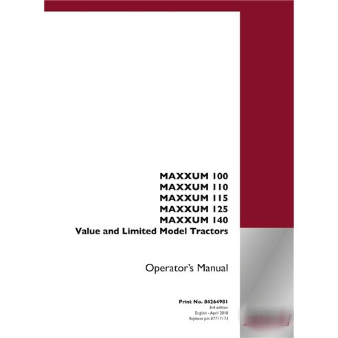 Case Maxxum 100, 110, 115, 125, 140 Value and Limited tractor pdf operator's manual  (84264981)