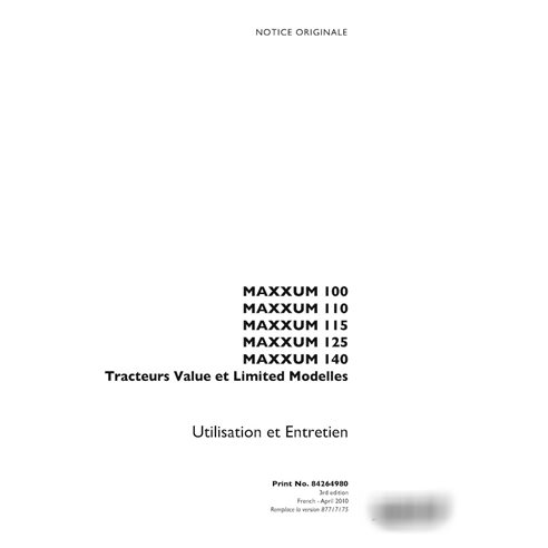 Manual del operador del tractor Case Maxxum 100, 110, 115, 125, 140 Value y Limited (PDF) FR (84264980)
