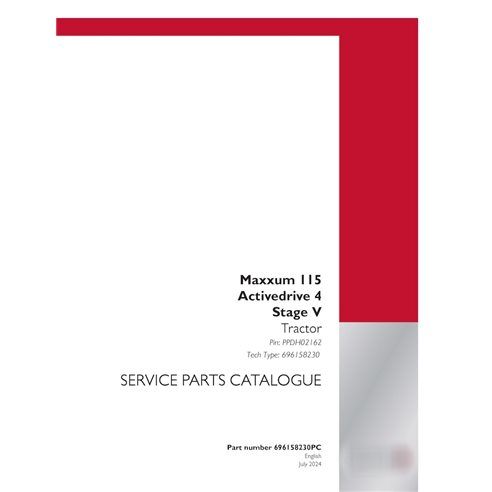 Catalogue de pièces détachées pour tracteur Case Maxxum 115 Activedrive 4 Stage V Pin : PPDH02162 (696158230PC)