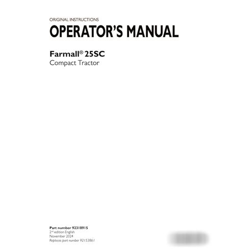 Case Farmall 25SC compact tractor pdf operator's manual  (92318915)