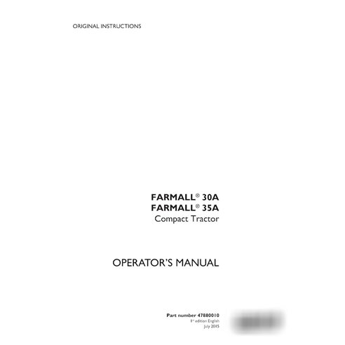 Manual do operador do trator compacto Case Farmall 30A, 35A em PDF (47880010)