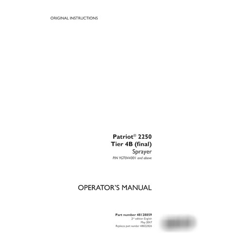 Manual del operador del pulverizador Case Patriot 2250 Tier 4B PIN YGT044001 (PDF) (48128859)